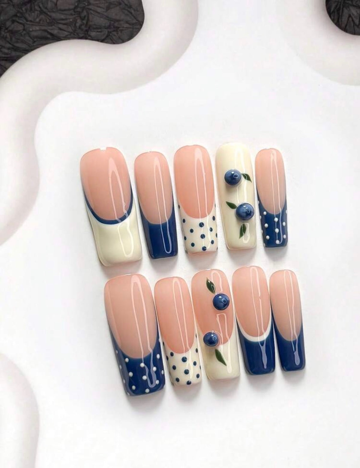 Adorable Blueberry French Tip Polka Dot Press-On Nails