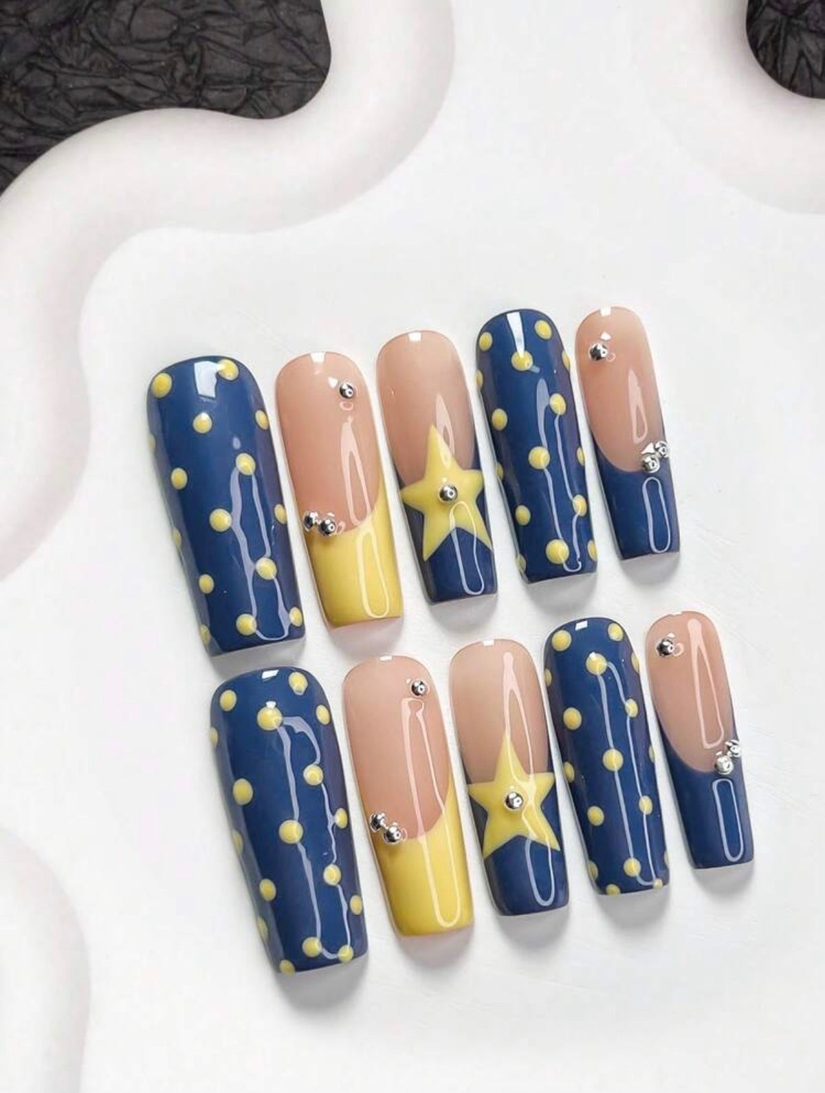 Midnight Star Navy & Yellow Press-On Nails