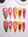 Tropical Floral Fruit-Inspired Press-On Nails