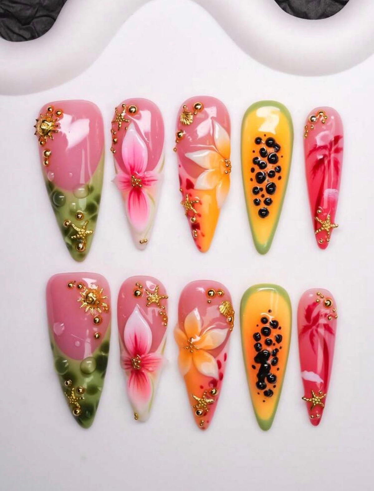 Tropical Floral Fruit-Inspired Press-On Nails